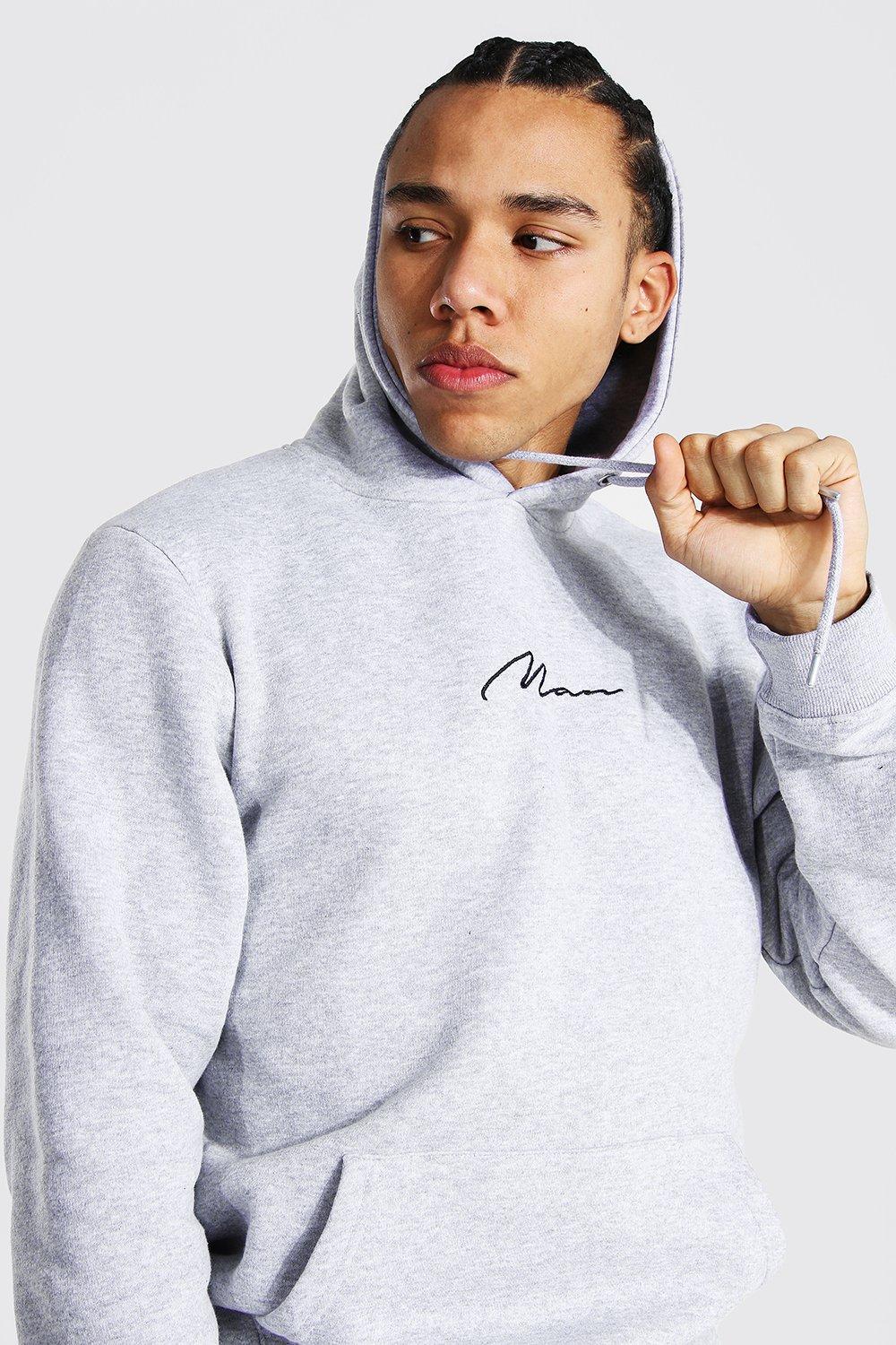 Man signature deals embroidered hoodie